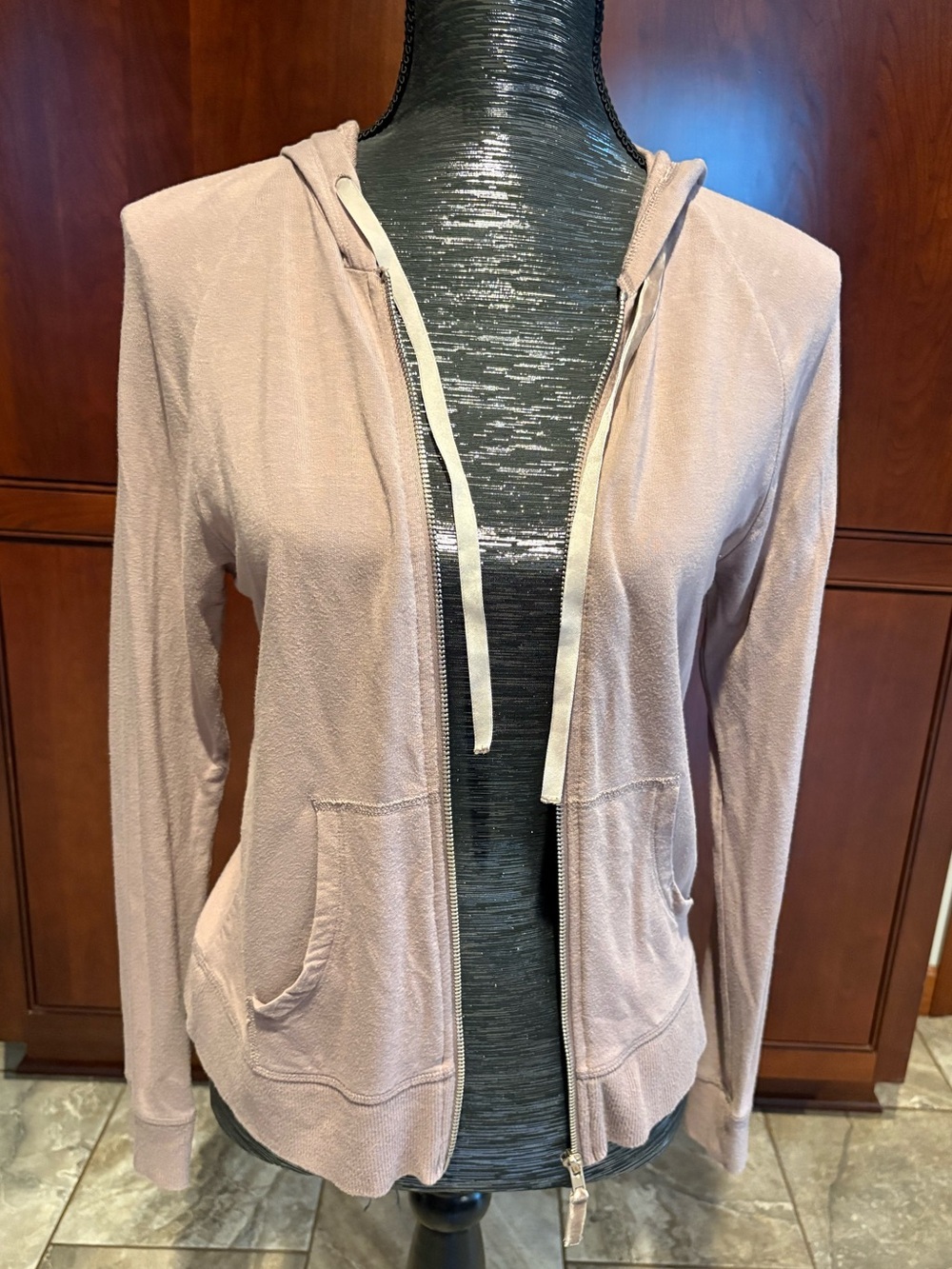 Women's Hooded Long-Sleeve Jacket with Rhinestone Angel Wings - Light Taupe - Picture 3 of 6